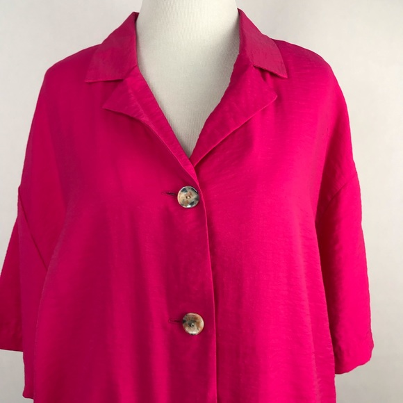 Andrew Marc New York Pink Boxy Button Down Top - Picture 2 of 6